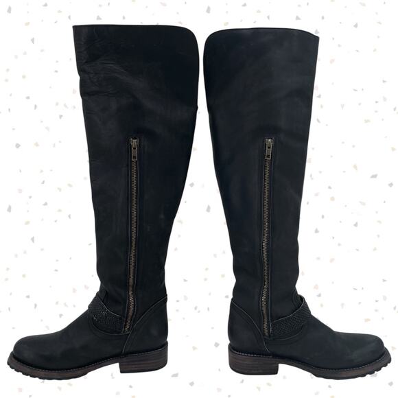 Freebird By Steven Denmark Boots Tall Black Leather Sheep Fur Lined Cozy Size 7 - Picture 3 of 16